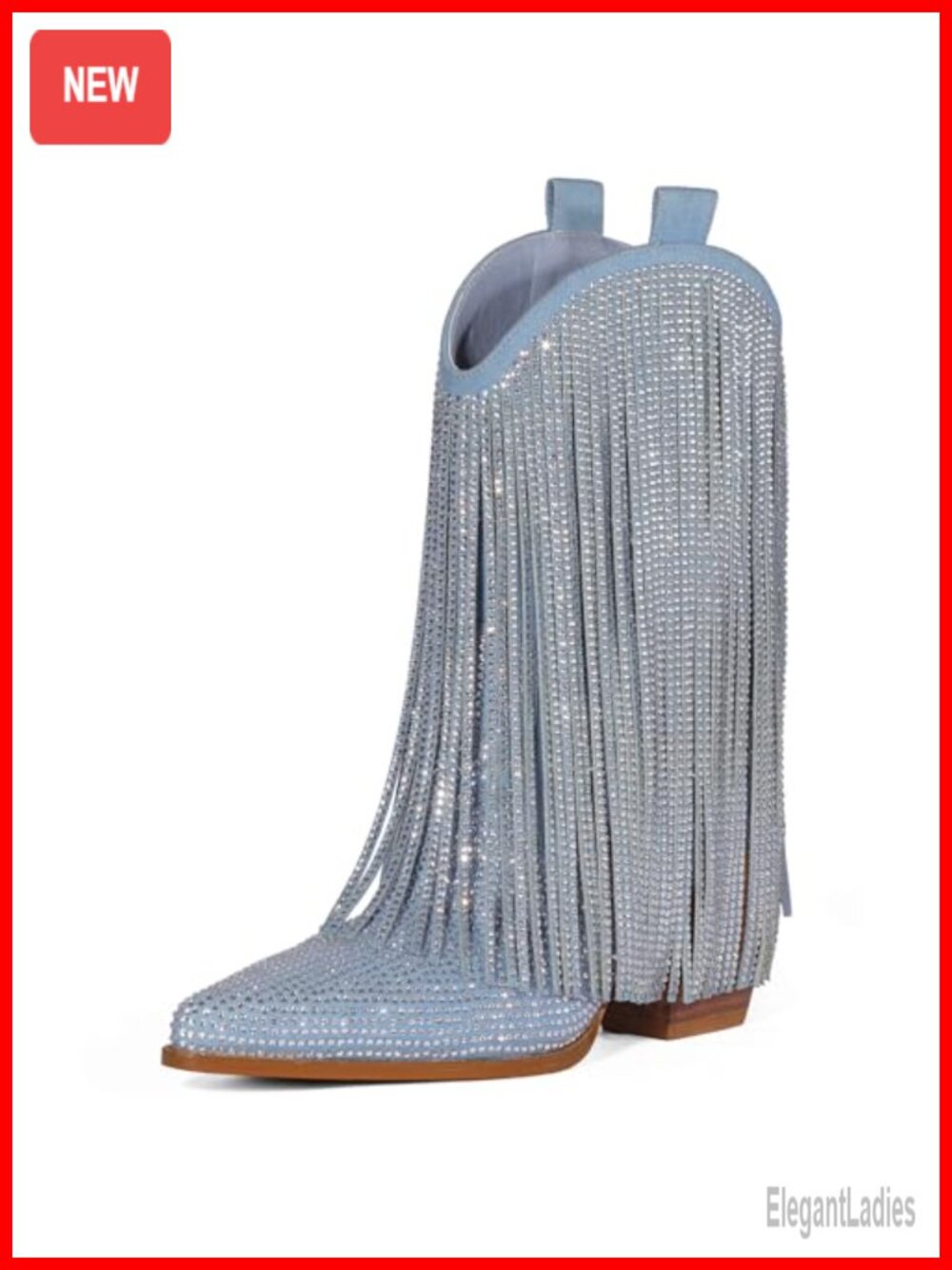 Cowgirl Western Rhinestone Fringe Suede Boots Pointed Toe Mid Calf